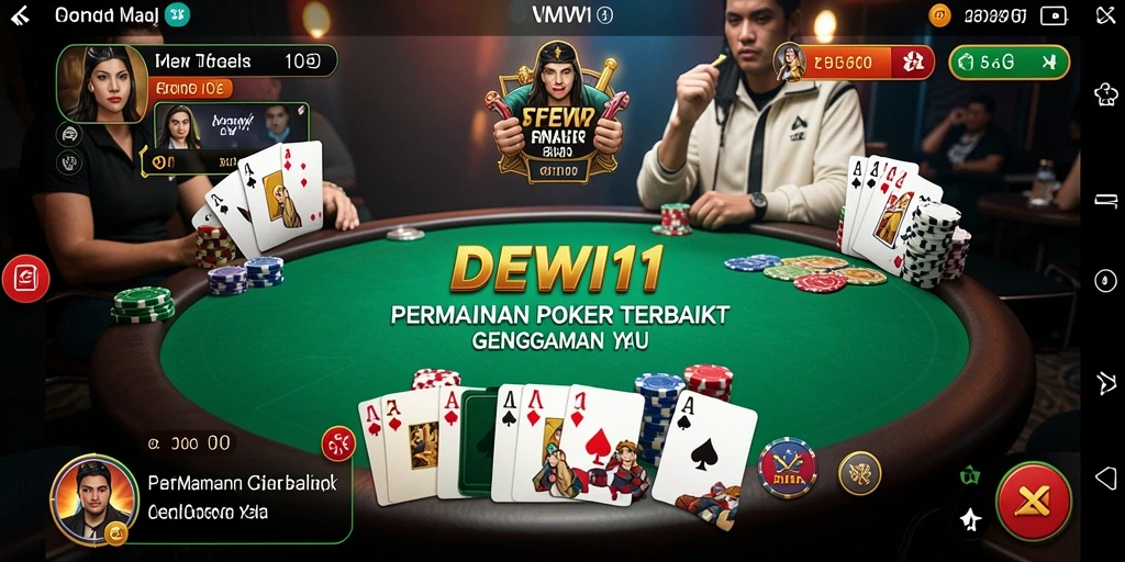 Tangkapan layar menunjukkan gameplay intens dari DEWI11 Poker.