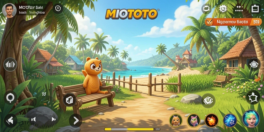 Screenshot utama MIOTOTO menampilkan grafik cerah dan gameplay yang mengasyikkan.