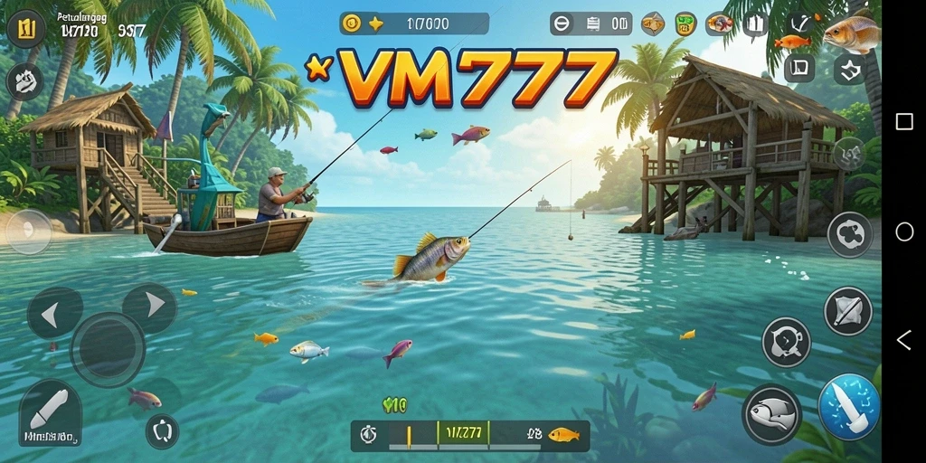 Screenshot gameplay <strong>VM777</strong> menunjukkan aksi memancing yang mengasyikkan.